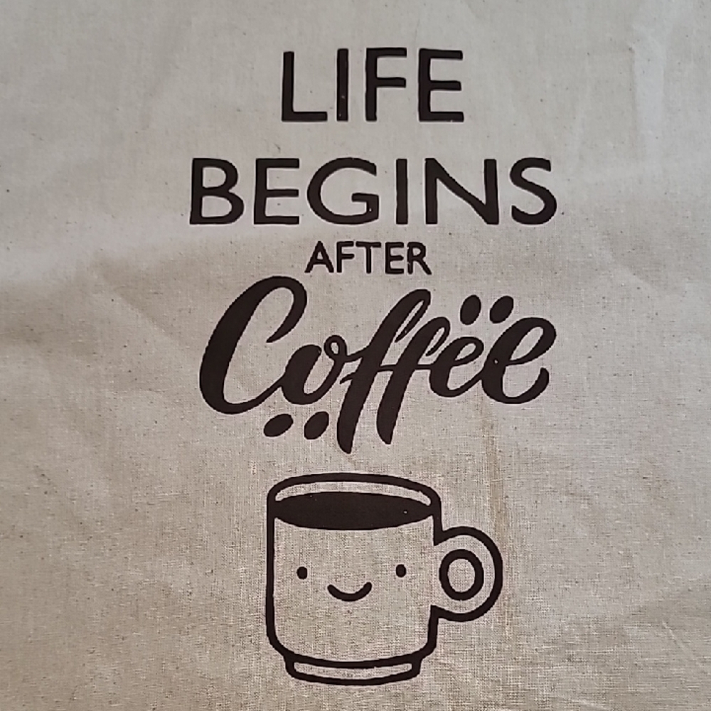 0743. Canvas Tote Bag with Life Begins With Coffee Screen Print - Picture 3 of 4